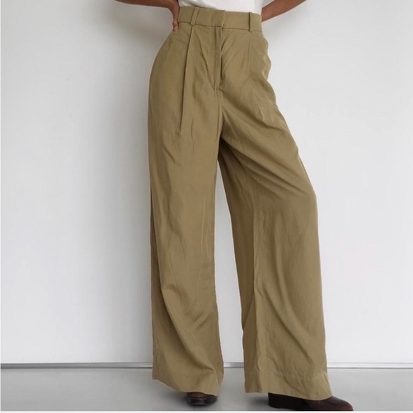 COS Tan Light Green Wide Leg Pants size 8 - Picture 3 of 4